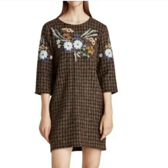 Zara Tweed Sequin FLoral Dress, sz XS-Small - Picture 3 of 13